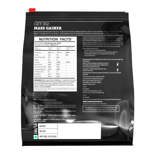 nutrition facts of In2 mass gainer